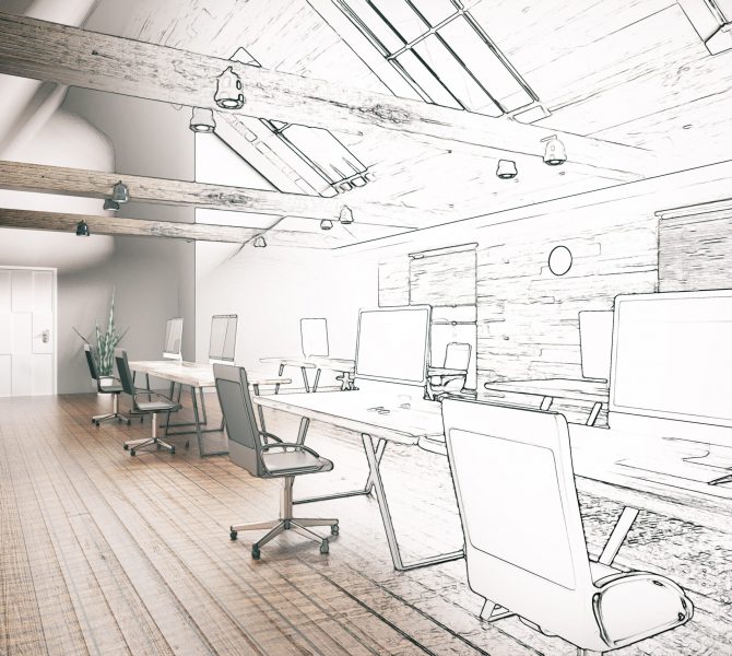 Unfinished,Project,Of,Country,Style,Coworking,Office,Interior.,3d,Rendering
